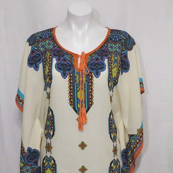 Peachpuff USA Bohemian Kaftan Boxy Tunic Top Medium Lounge Resortwear Flowy - Picture 5 of 13